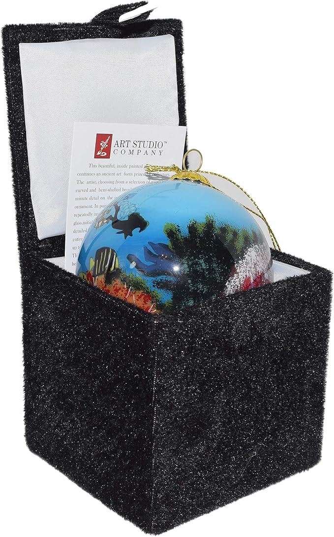 Blown Glass Christmas Ornament | Scuba Divers Key West | Hand Painted Inside | Original Art | Includes Gift Box