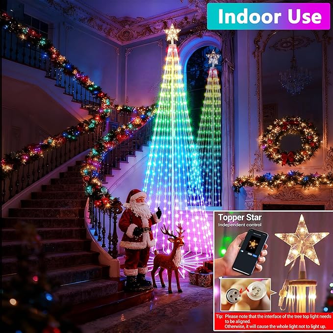 Joomer Christmas Tree Star Lights, 9FT 460LED Smart Orange Purple Light with Remote Timer Music Sync Bluetooth App Controlled RGB Color Changing Lights for Christmas Halloween Decoration
