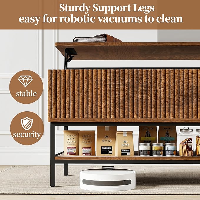 AQY Lift Top Coffee Table with Storage, 39.2" Modern Wooden Center Table with Hidden Compartment & Lower Shelf, Multifunctional Coffee Table for Living Room, Office,Assembly Required
