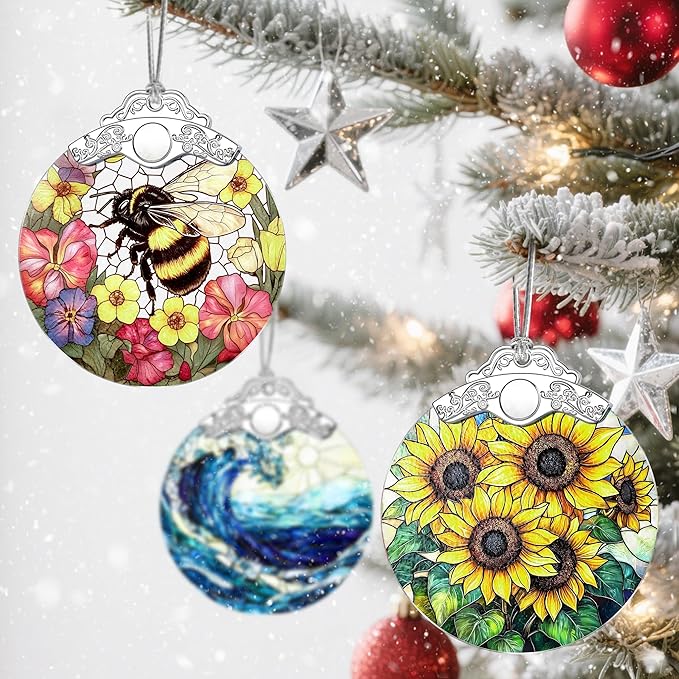 Christmas Ornaments: Stained Glass Ornament, Christmas Tree Ornament, Hanging Ornaments for Home Decor & Xmas Tree Decorations – Exquisite Holiday Decor, Gifts & Holiday Present - Bee