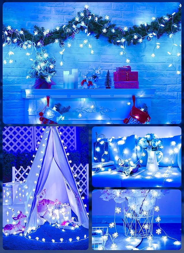 Minetom 2 Pack Snowflakes Christmas Lights,14 Ft 30 LED Christmas Lights, Waterproof Snowflakes Holiday Lights, Shatterproof Xmas Fairy Lights for Indoor Deco