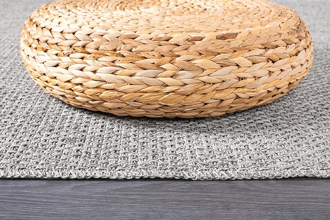 CAMILSON Indoor and Outdoor Runner Rug Gray Solid Boho Woven Design Easy-Cleaning Non Shedding Farmhouse Living Room Bedroom Garden Patio and Kitchen Washable Outside Carpet Alfombras (2x7)