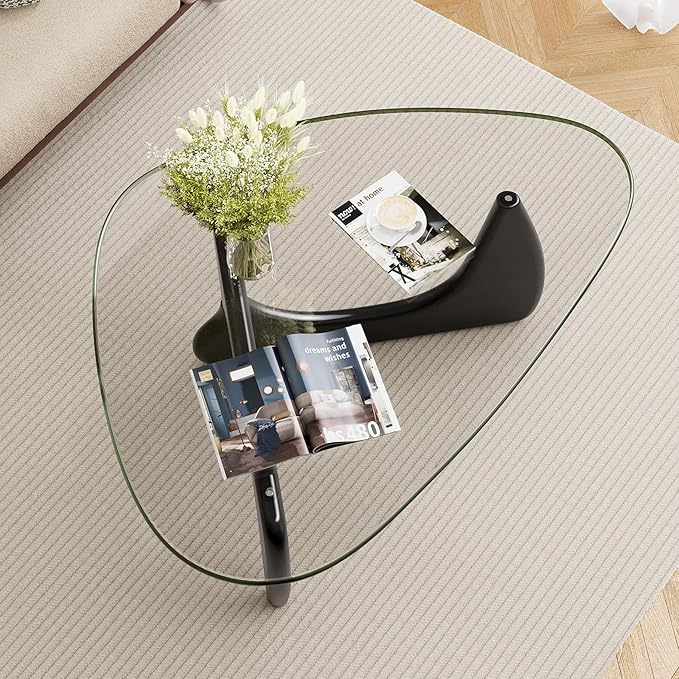 Modern Glass Coffee Table, Mid Century Triangle Coffee Table for Living Room Bedroom Reception Office Tables