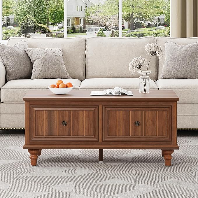 Lift Top Coffee Table with Storage, 39" Wood Rectangular Center Table with Lifting Top, Sturdy Space-Saving Dining Table for Living Room Home Office Small Space (Walnut)