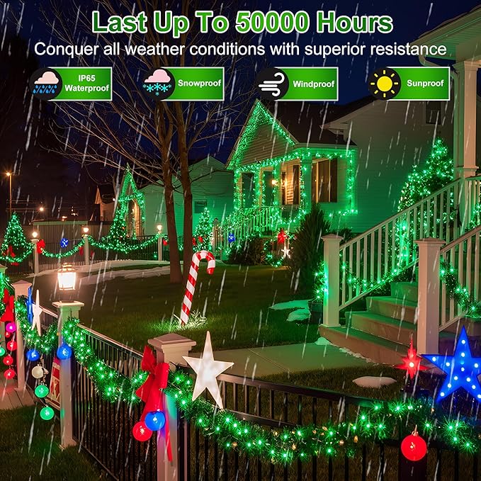 240FT 750LED Christmas Lights,12 Modes Green Outdoor String Lights with Timer & Dimmable, Waterproof Green Wire Christmas String Lights for Indoor Tree Xmas Patio Fence Balcony Garden Party Decor