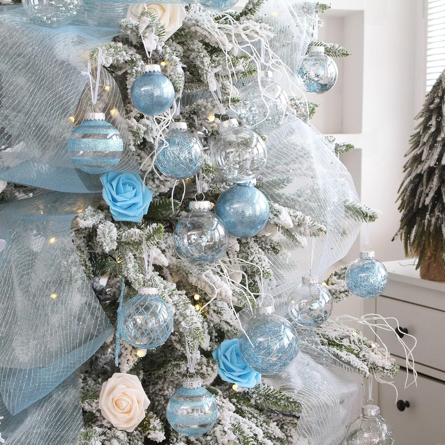 Sea Team Shatterproof Clear Plastic Christmas Ball Ornaments Decorative Xmas Balls Baubles Set with Stuffed Delicate Decorations (80mm/3.15 inch 20-Pack, Babyblue)