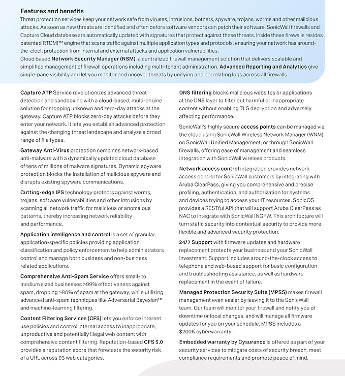 SonicWall Advanced Protection Service Suite for TZ80-3 Year License (03-SSC-2066) - Capture ATP, Threat Prevention, CFS & 24x7 Support