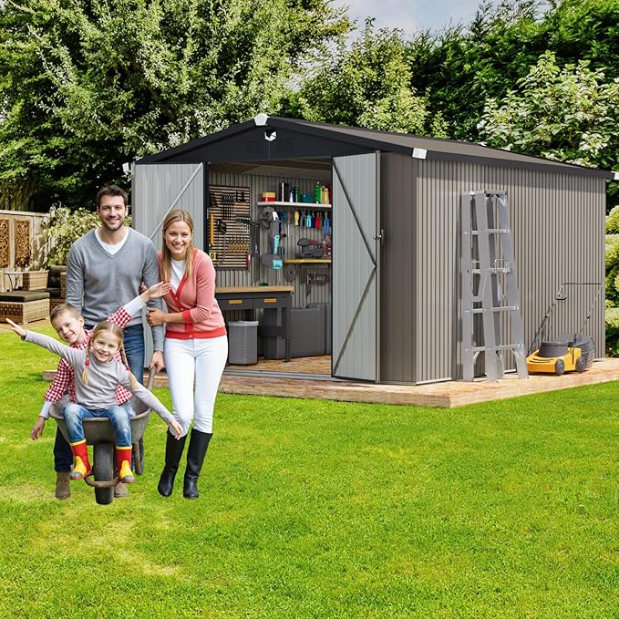 Metal Storage Shed 10x12,Outdoor Storage Building,Large Backyard Sheds with Lockable Doors,Waterproof Outside Storage Shed