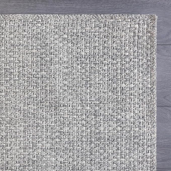 CAMILSON Indoor and Outdoor Runner Rug Gray Solid Boho Woven Design Easy-Cleaning Non Shedding Farmhouse Living Room Bedroom Garden Patio and Kitchen Washable Outside Carpet Alfombras (2x7)