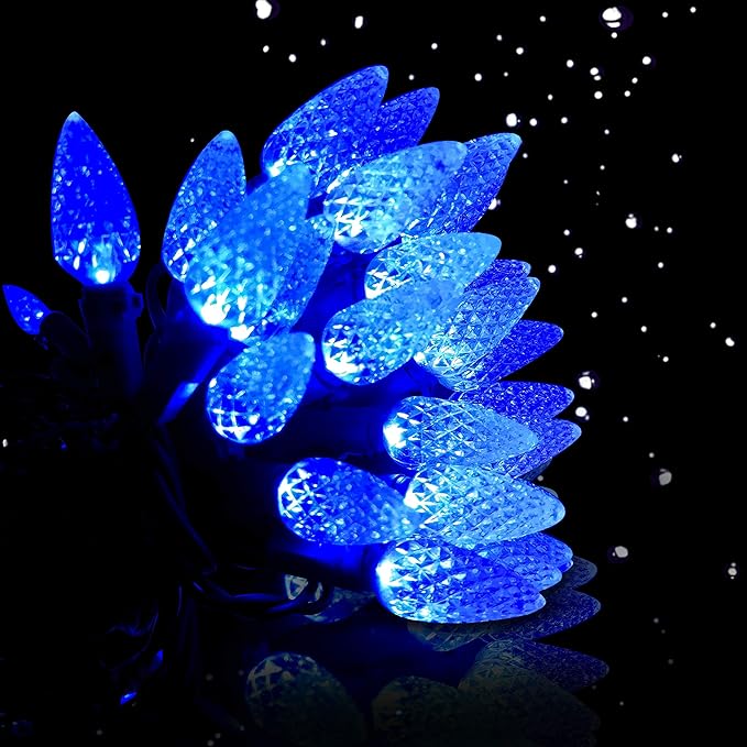 C6 Christmas Lights String Blue Outdoor 50 LED Strawberry Xmas Tree Indoor Waterproof Decoration Plug in 18 Feet Used for Patio Party Festive Courtyard Home(Blue)