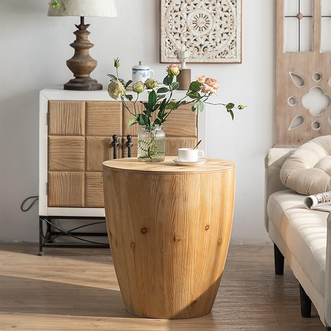 21.06" Vintage Style Bucket Shaped Coffee Table, Drum Coffee Table for Office, Dining Room and Living Room, Nature