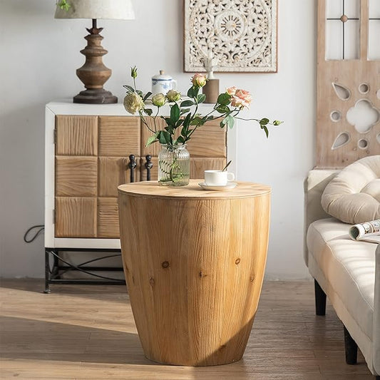21.06" Vintage Style Bucket Shaped Coffee Table, Drum Coffee Table for Office, Dining Room and Living Room, Nature