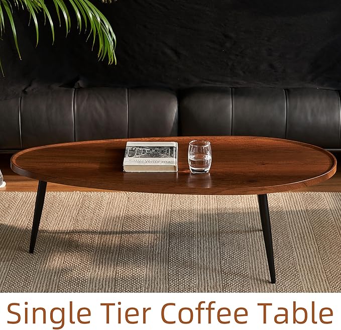 Saint Mossi Modern Coffee Table for Living Room, Mid-Century Oval Wood Coffee Table, Center Table for Small Space, D47xW23.6xH15, Espresso