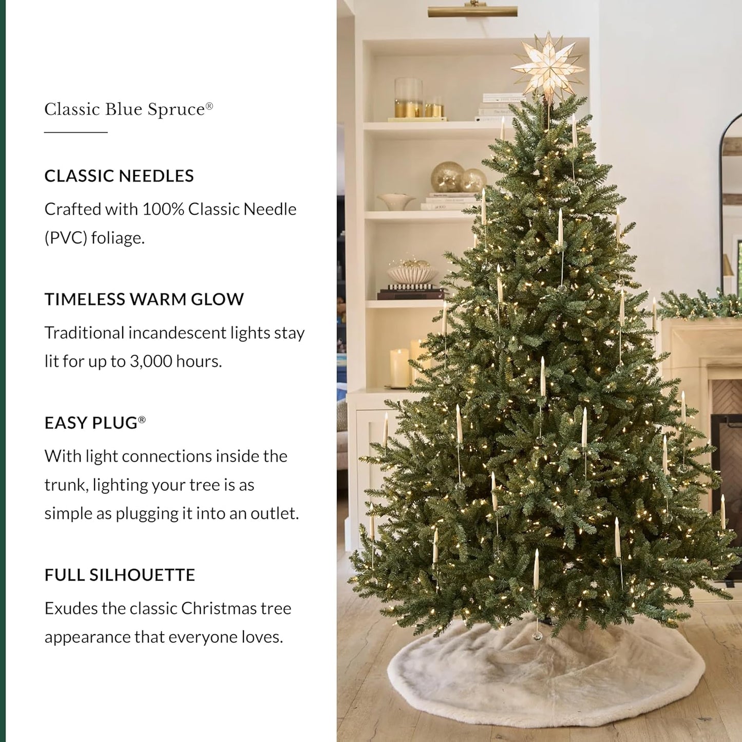 Balsam Hill 5.5ft Pre-Lit Classic Blue Spruce - Artificial Christmas Tree with 400 Clear Incandescent Lights, Easy Plug Technology, Premium Stand & Storage Bag for Indoor Holiday Decorating