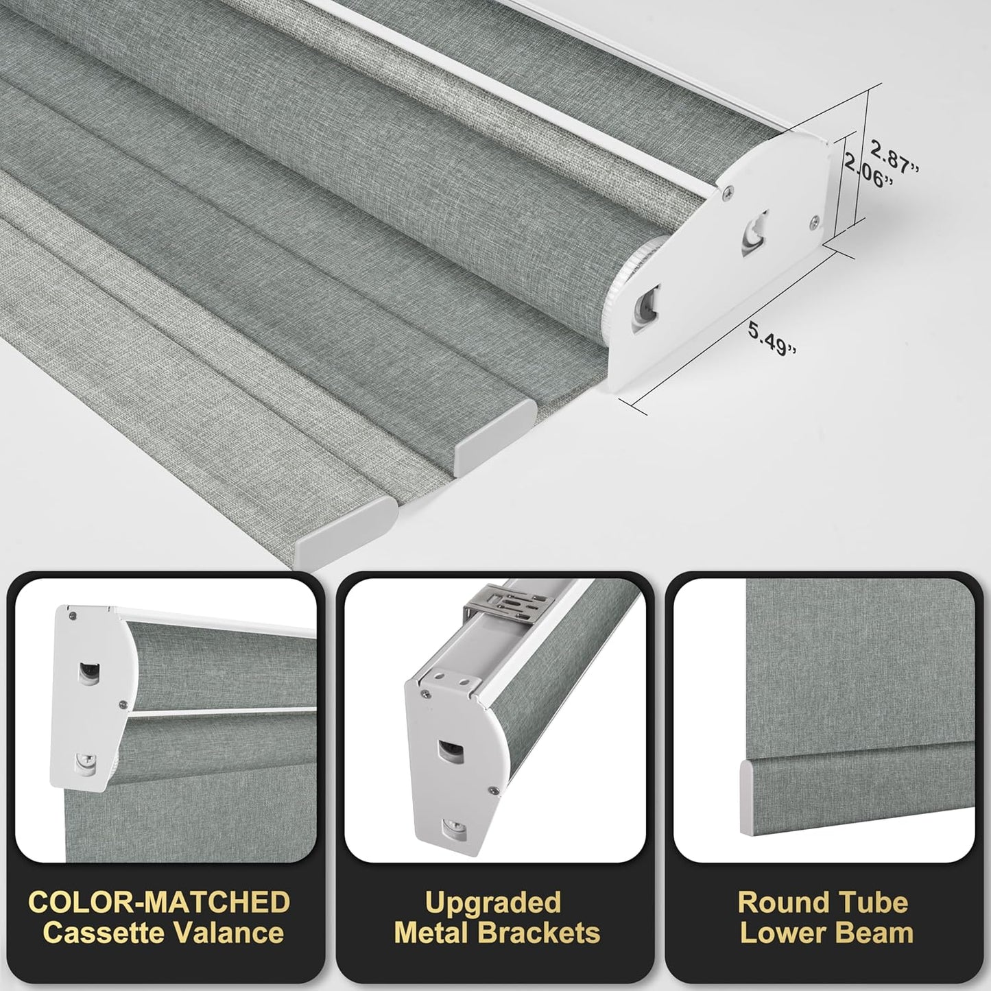BERISSA Cordless Dual Roller Shades with Cassette Valance,Double Window Shades Blackout and Light Filtering Shades,Day and Night Roller Shades for Home Office Door.Linen Grey.63 W x 36" H