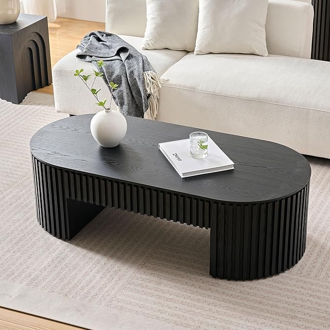 WILLIAMSPACE 51.18" Black Oval Coffee Table with Drawer, Modern Luxury Wood Center for Living Room, Accent Side End for Apartment, 51.15" x 23.62" x 14.56" (Black)