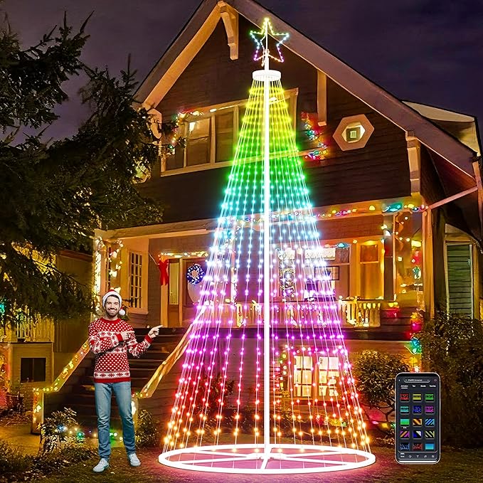 Led Outdoor Christmas Tree, 16 FT Prelit Smart Outside Christmas Tree Light Show, App Control with 660 LED Lights Color Changing, Cone Tall Star Topped Christmas Trees for Yard & Garden