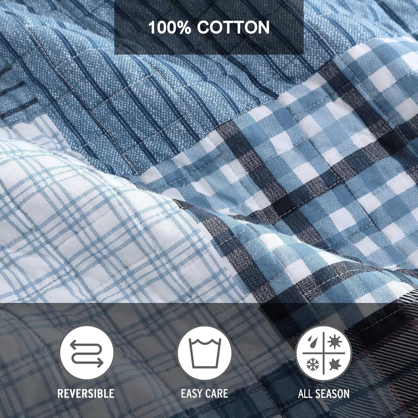 Eddie Bauer - Queen Quilt Set, Reversible Cotton Bedding with Matching Shams, Classic Floral Home Decor with Plaid Reverse (Flower Field Green, Queen)