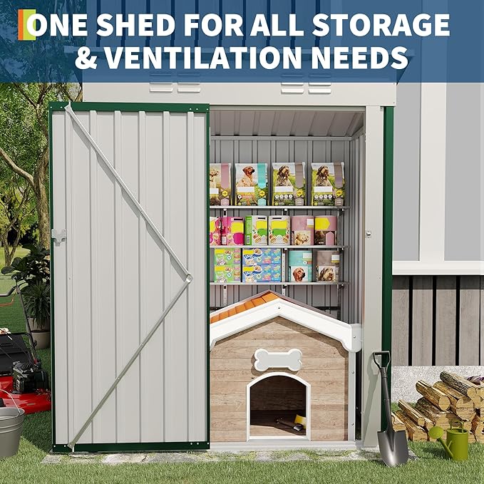 5x3FT Multi-Used Shed & Outdoor,Storage Shed with Lockable Door,Anti-Corrosion Storage House with Sloping Roof for Backyard Outdoor Patio(Green)