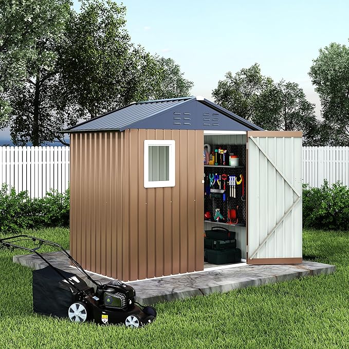 6x4 FT Metal Storage Sheds Outdoor with Window, Metal Yard Sheds Garden Shed Kit, MetalTool Shed with Lockable Door, UtilitySheds Buildings with Air Vent