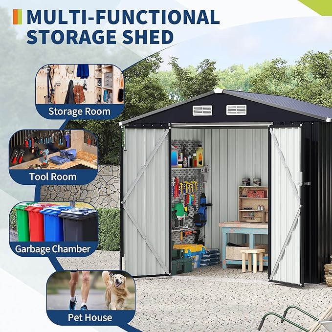 6x8 FT Metal Storage Sheds Outdoor, Metal Yard Sheds Garden Shed Kit, MetalTool Shed with Lockable Door, MetalUtility Sheds Buildings with Air Vent for Backyard Garden Patio Lawn