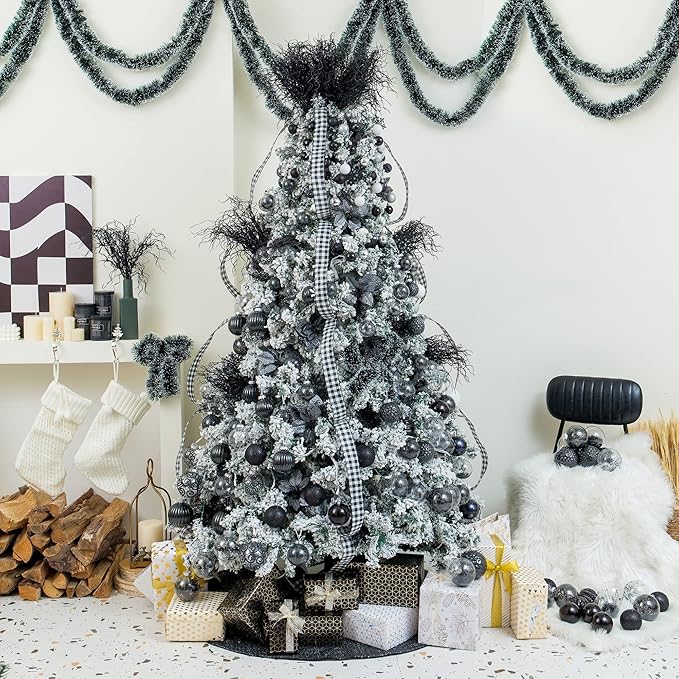 XmasExp Christmas Ball Ornaments (2.36", Black) 24ct Shatterproof Xmas Tree Hanging Balls Decorations Perfect for Halloween Decorations