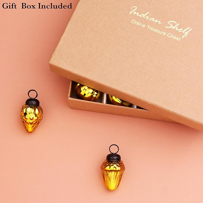 IndianShelf 300 Pieces Gold Glass Vintage Christmas Ornaments Mini Bulk Decorative Ornaments for Halloween, Christmas Tree, New Year, Valentine Day, Holidays, Event and Wedding (25 * 12 Boxes)