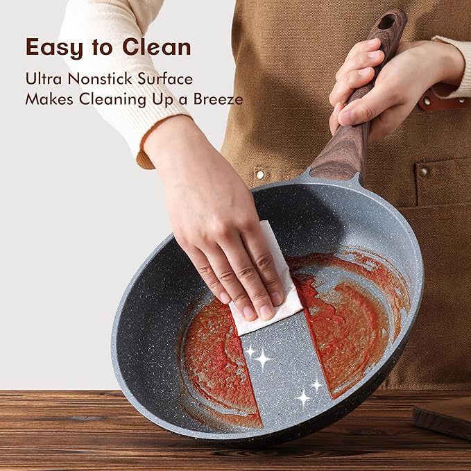 SENSARTE Nonstick Frying Pan Skillets, Swiss Granite Coating Omelette Pans, Healthy Cookware Chef's Pan, Free of Intentionally Added PFOA (8 Inch Frying Pan and 3.5QT Saute Pan)