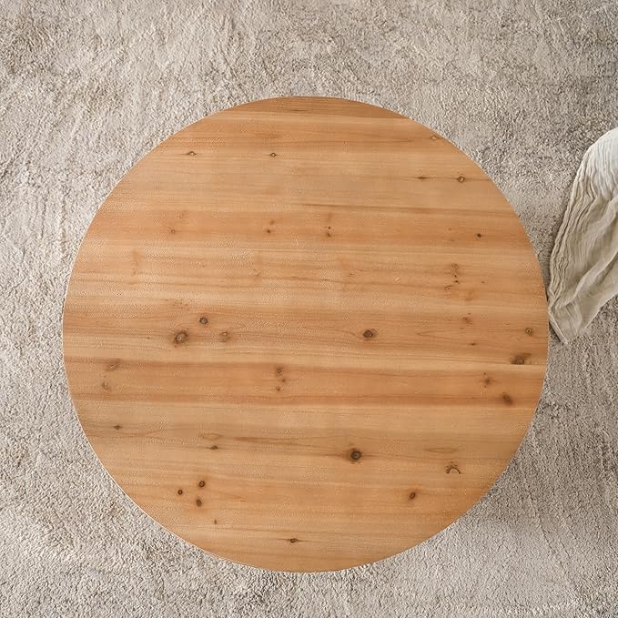 31.50" Coffee Table with Storage, Round Drum Coffee Table for Office, Dining Room and Living Room, Nature