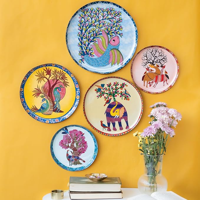 RITUALISTIC Gondh Wall Plates for home decoration | Wall decor items for living room | Metal Wall décor | Gift items for unisex | wall showpiece|Home Décor Christmas Gift Items | Set of 5 plates