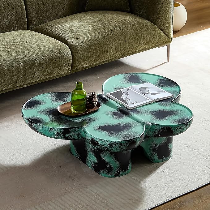 Large 47-inch Modern Glass Top Coffee Table, Mid-Century Green & Black Accent Table for Spacious Living Room, Lounge or Office (Green + Black)