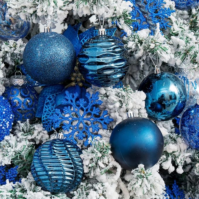 XmasExp 16ct Christmas Balls Ornaments - Shatterproof Large Hanging Ball Decorative Xmas Balls for Holiday Wedding Party Xmas Tree Decoration(3.15"/80mm, Diamond Blue)
