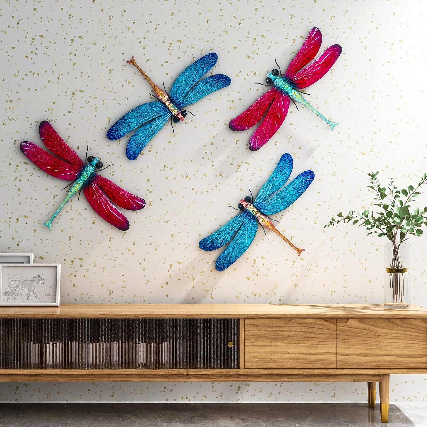 Metal Dragonfly Garden Art Decorations,-17.5 inches Outdoor Hanging Wall Decor Sculptures for Home Garden Yard (2 pack) dragon flies for garden