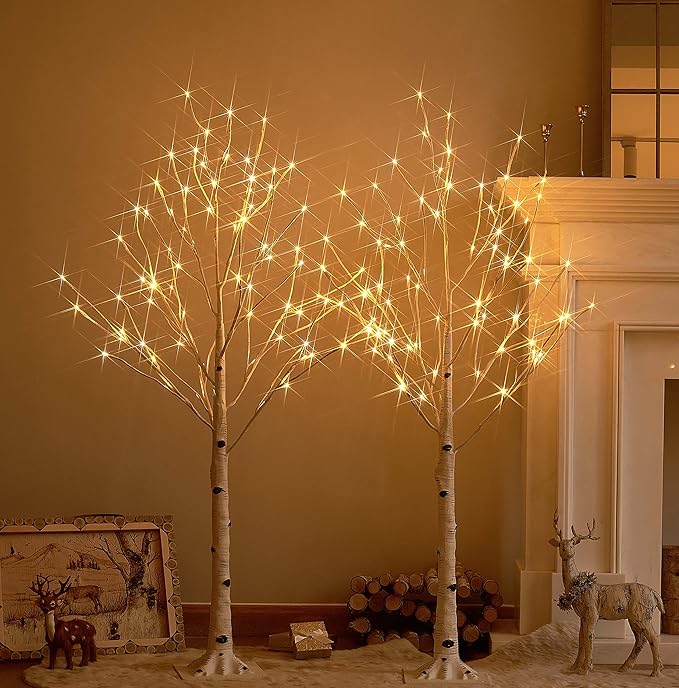 Hairui Pre Lit Birch Tree 2 Pack 4FT 72 Warm White LED White Christmas Tree for Indoor Outdoor Home Christmas Spring Easter Holiday Decoration Indoor Outdoor