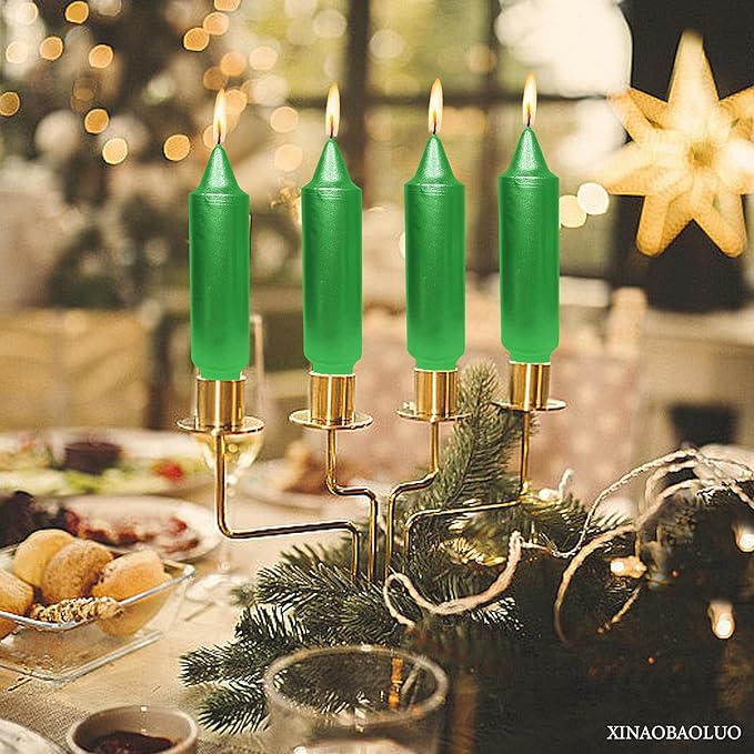5 Inch Short Taper Candles Candle Sticks Handmade Set of 4 Smokeless Long Burning Dripless Tapered Candle for Wedding Christmas Home Decoration(Metal Green)