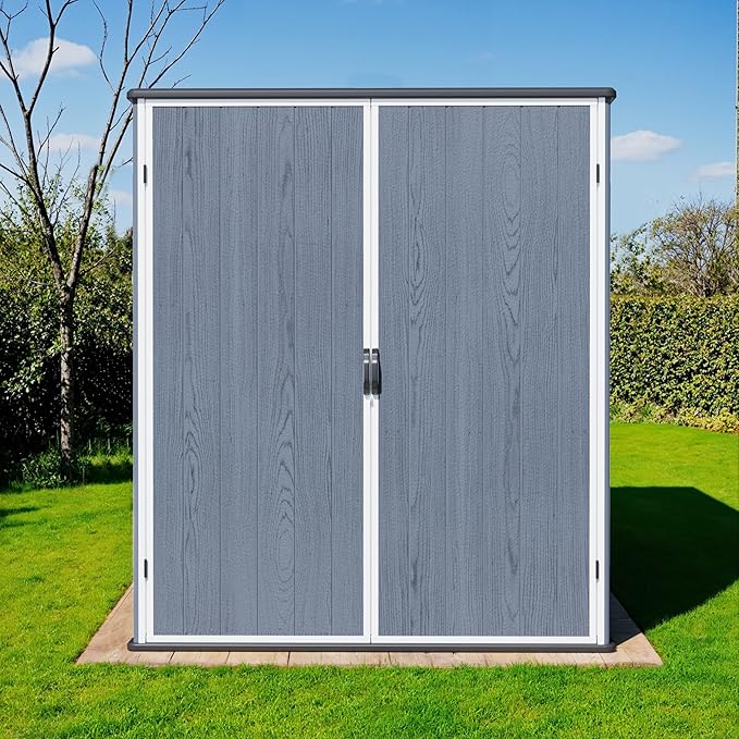 Greesum 5X3FT Plastic Storage Shed with Floor, Resin Outdoor Storaged Sheds with Lockable Door, All-Weather Tool Sheds for Garden, Backyard, Patio, Dark Gray (4.7×2.5FT)