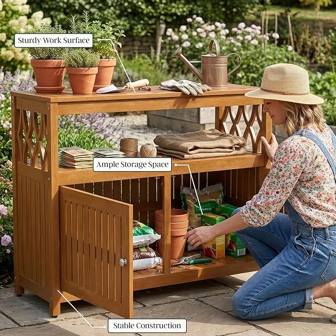 DTY Outdoor Living Longs Peak Eucalyptus Wood Sideboard Table, Outdoor Buffet Cabinet with Storage, Brown Weather-Resistant Finish