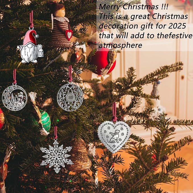 Christmas Ornaments 2025,Xmas Keepsake Pendant, Christmas Tree Ornament Handcrafted Metal DIY Hanging Craft Collectibles for Xmas Trees Home Party Party Gifts (Circle)