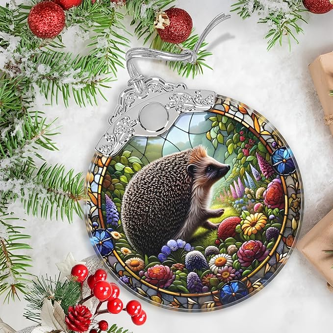 Stained Glass Hedgehog Christmas Ornament - Holiday Home Decor - Tree Decoration - Gift Exchange Idea