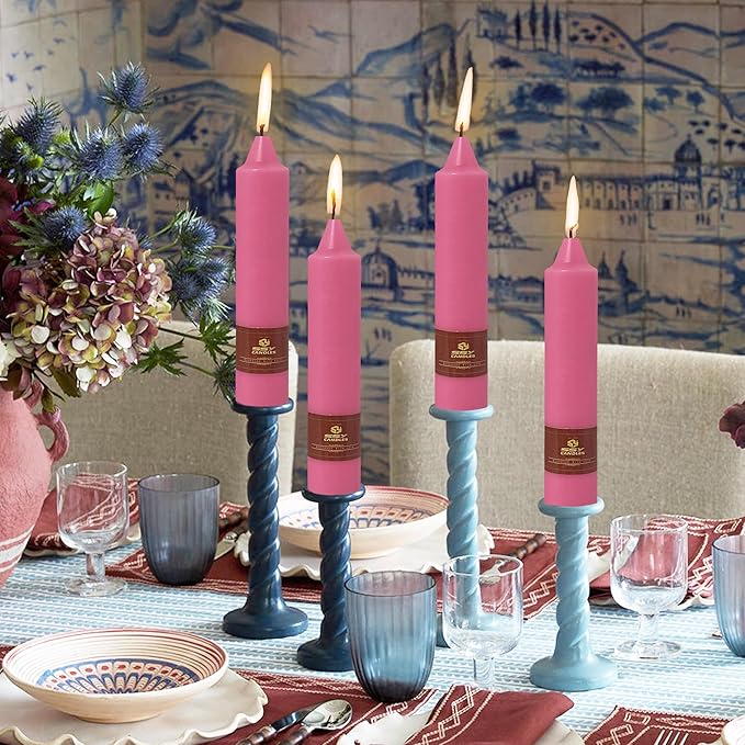 7 Inch Short Taper Candles Candle Stick Handmade Unscented Set of 4 Smokeless Candlesticks Tapered Candle for Wedding Home Decoration(Rose Red)