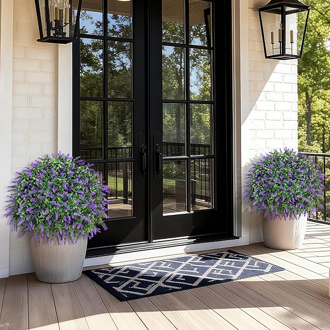 HyeFlora 26'' Artificial Topiary Boxwood Ball Trees with Lavender 2 Pack Fake Plants for Outdoor Indoor Artificial Shrubs with Ground Spike UV Resistant Fake Bushes for Front Porch Garden (Purple)