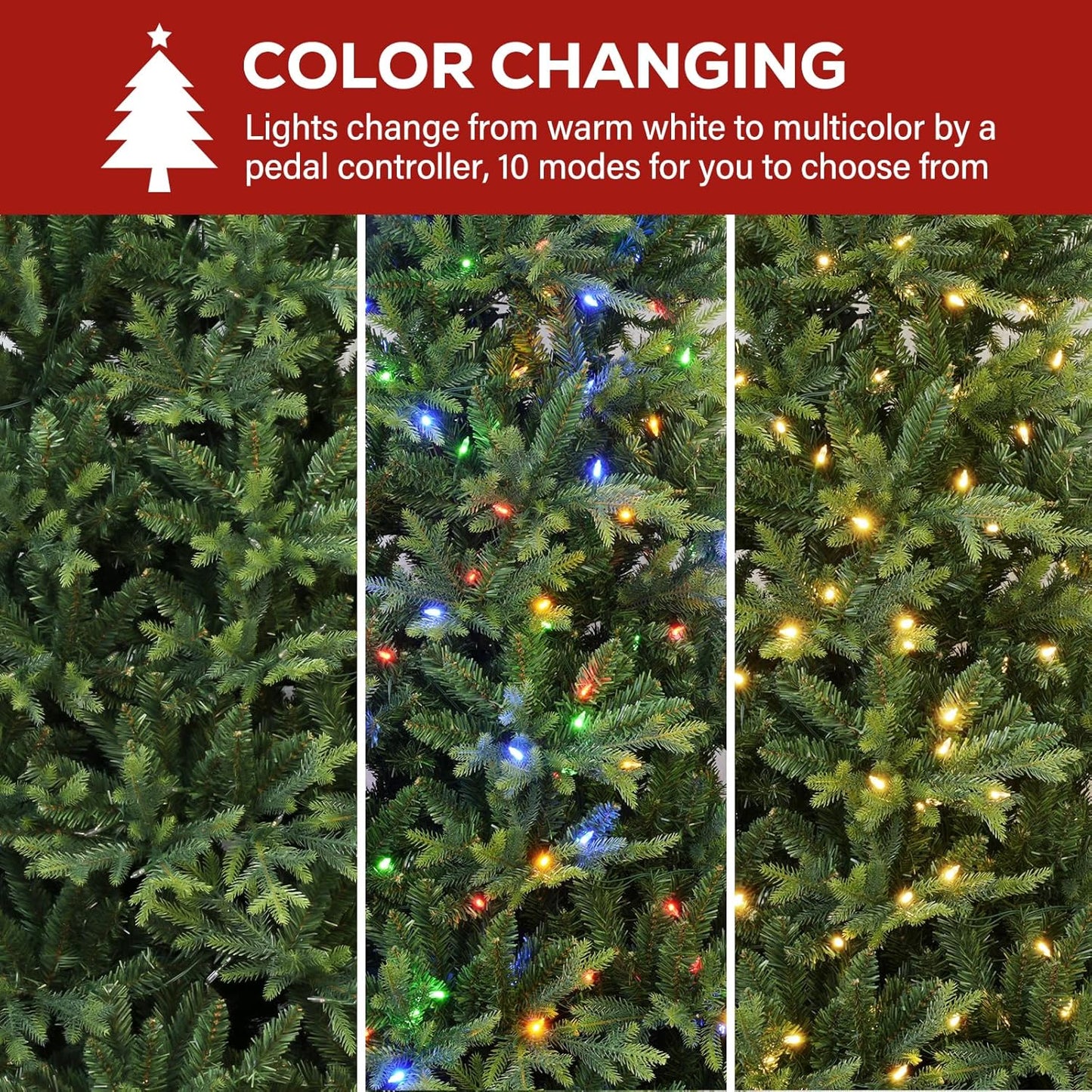 Hykolity 7.5 ft Prelit Christmas Tree, 2933 PE&PVC Realistic Branch Tips, Frasier Grande Christmas Tree with 450 Color Changing Twinkly LED Lights, Metal Stand and Hinged Branches, 10 Colors