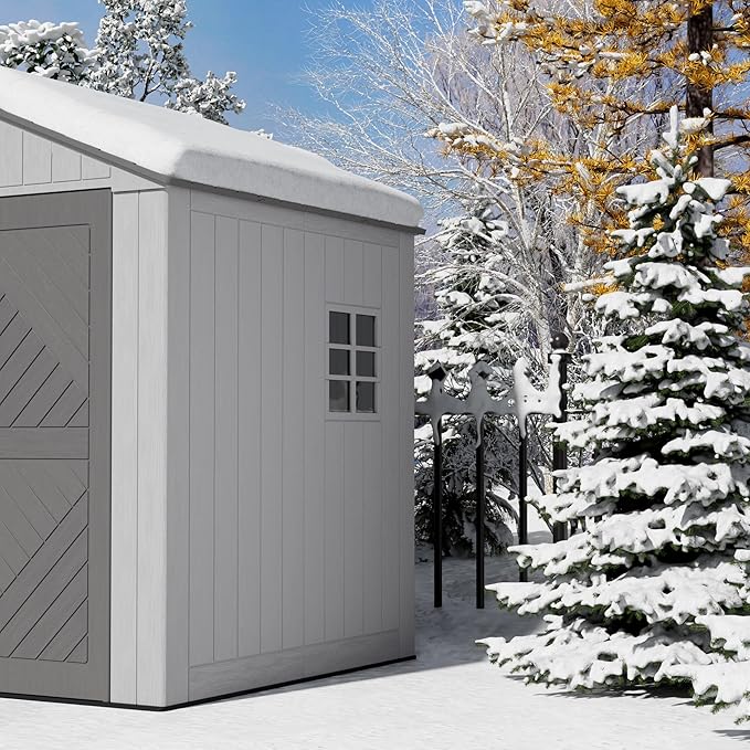 6x6 FT Storage Shed with Floor,HDPE Resin Outdoor Storage Shed Weather Resistant,Lockable Garden Sheds with Windows for Home/Garden Tools/Backyard/Lawn Mower/Bike Storage(Gray)