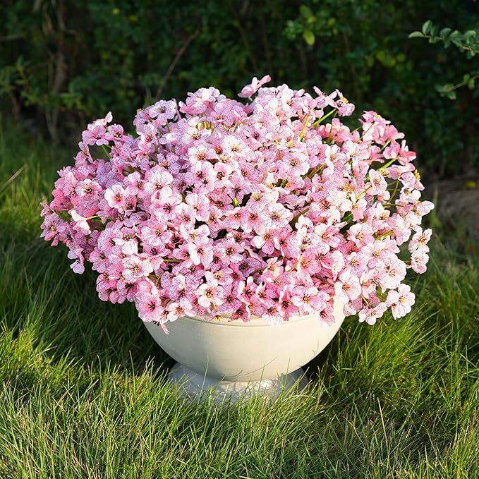 Artificial Flowers for Outdoor Faux Plants for Spring Summer Decoration, UV Resistant Realistic Silk Plastic Fake Flowers Garden Porch Patio Balcony Yard Front Home Decor, 24 Bundles