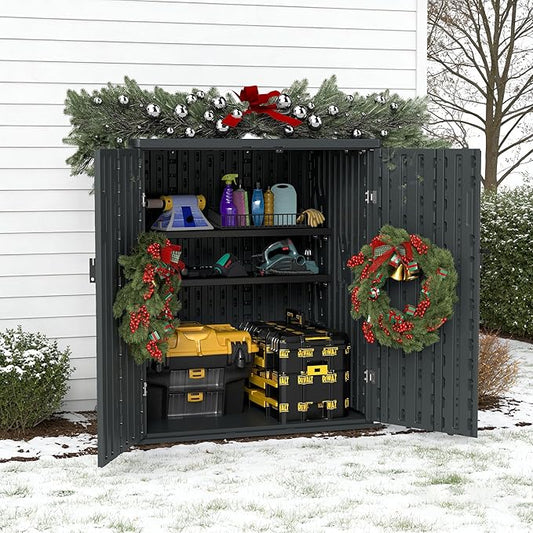 EHHLY Heavy Duty Small Storage Cabinet Outdoor Weatherproof, 14 Cuft Garage Storage Cabinet with 2 Adjustable Shelves, Lockable Kitchen Pantry Closer Organizer, 31Wx23Lx34H, Sage Grey