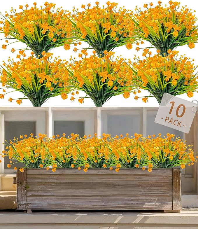 10 Bundles Faux Plastic Flowers No Fade Artificial Flowers Home Decoration Plastic Shrubs Plants Garden Porch Window Box Yellow Flowers Artificial for Decoration