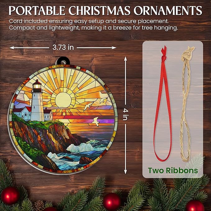 AVERXO Lighthouse Decor Christmas Decorations - Suncatcher Christmas Ornaments 2025 for Xmas Decorations - Lighthouse Gifts for Women Men, Boho Ocean Gifts for Women Men Mom Dad Ocean Lovers