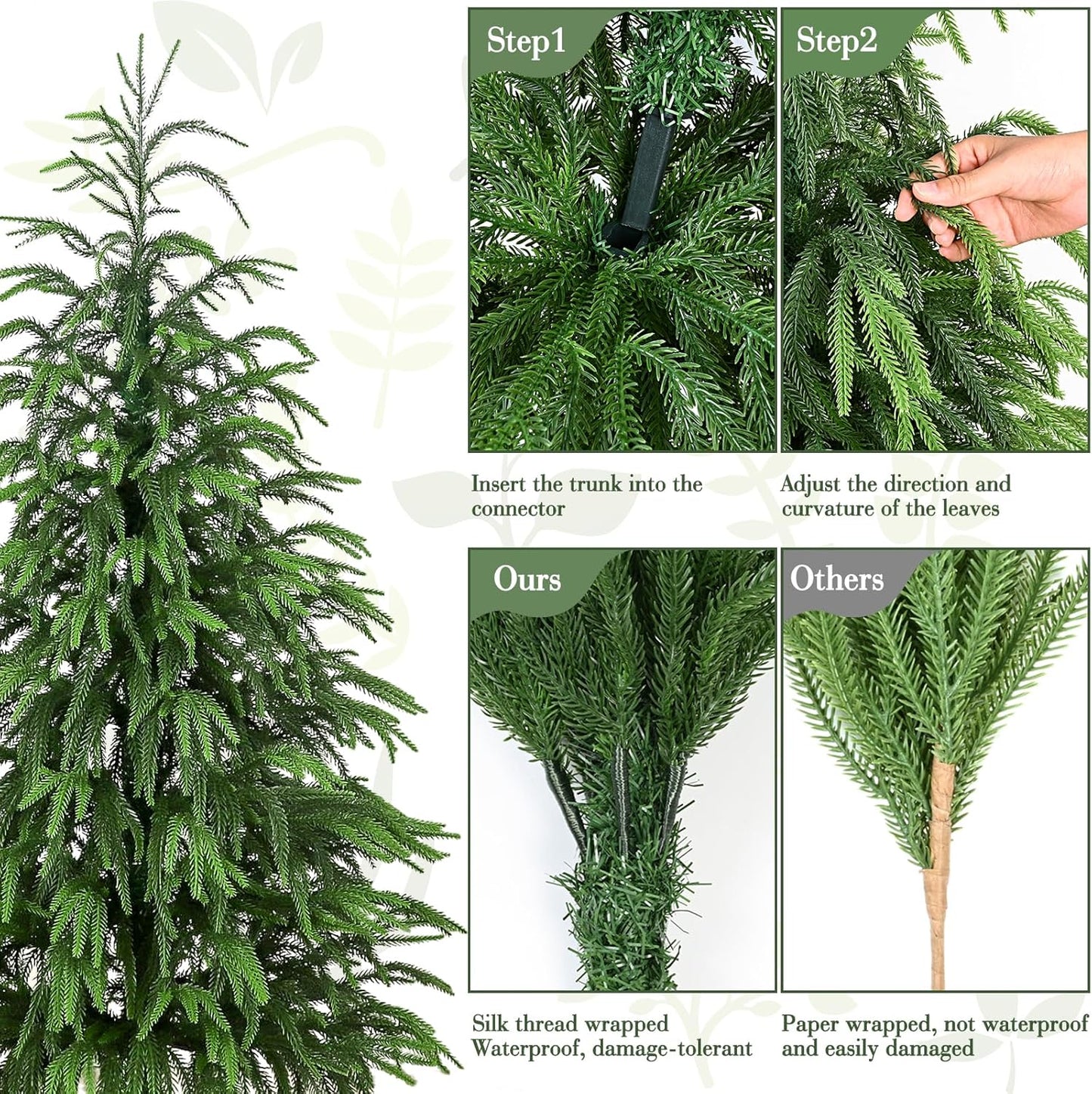 Artificial Norfolk Pine Tree, 4 ft Realistic Christmas Tree, Fake Potted Plants for Front Porch Outdoor Indoor Garden Christmas Decor