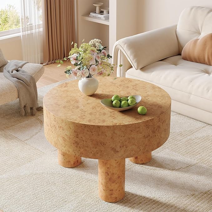 Tribesigns 31.5-Inch Round Coffee Table for Living Room, Modern Circle Center Cocktail Tea Table with Burl Texture & Sturdy Legs, for Home Apartment Small Space