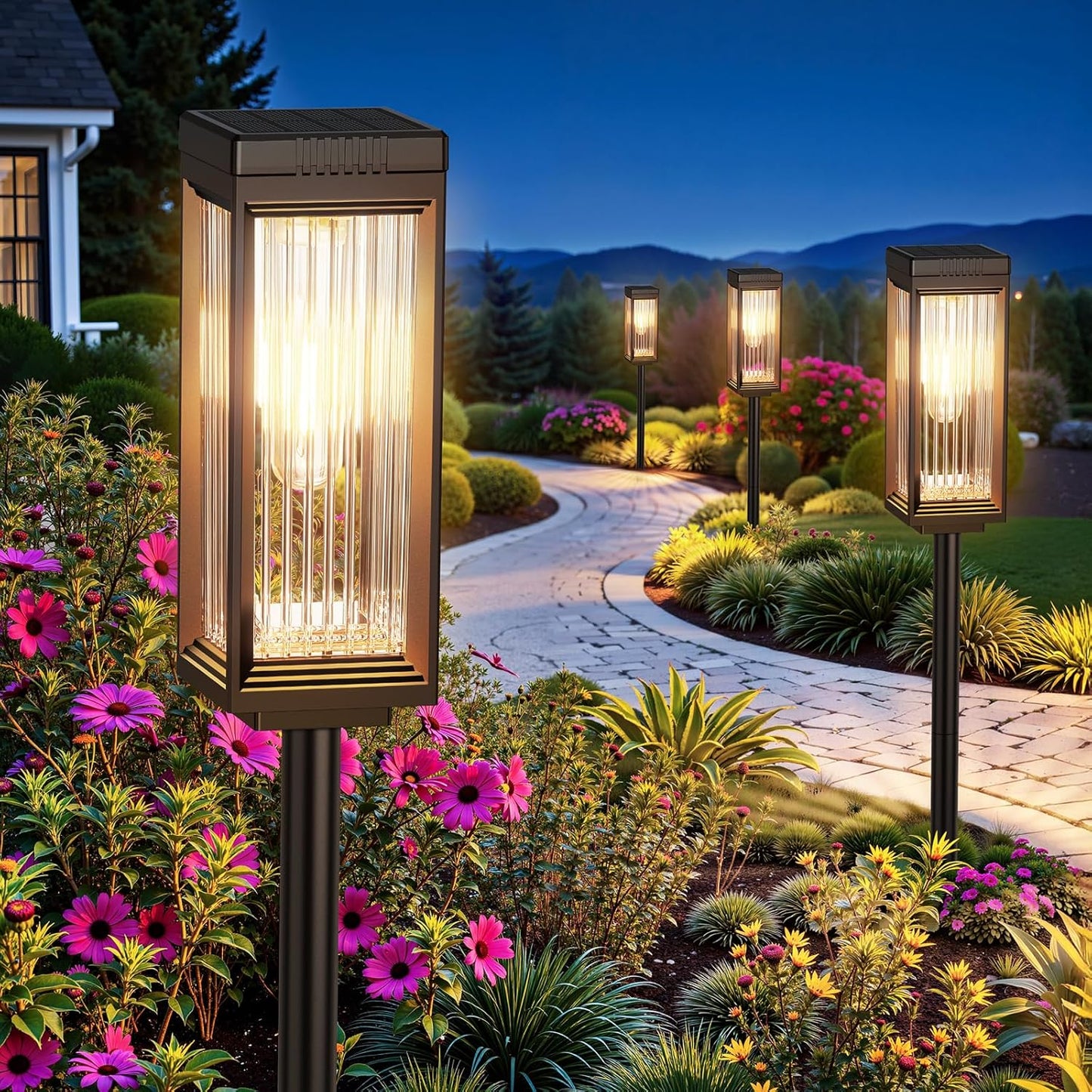 Solar Pathway Lights Outdoor, 2 Pack Upgraded Solar Lights Outdoor Waterproof, Bright Up to 15 Hrs Auto On/Off Garden Light for Yard Patio Lawn Path Walkway Driveway Outside Decor